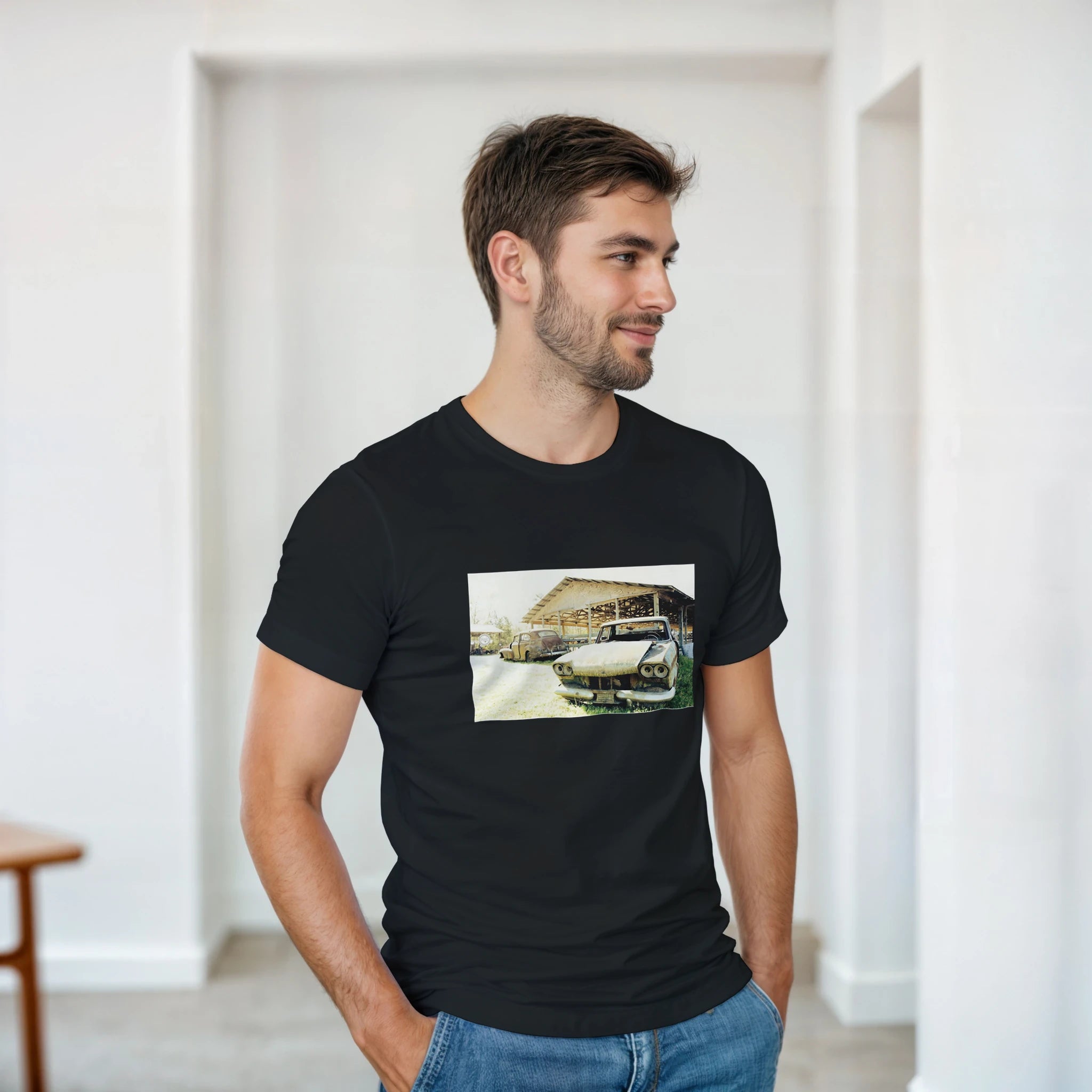 Vintage Dreams classic car black graphic t-shirt